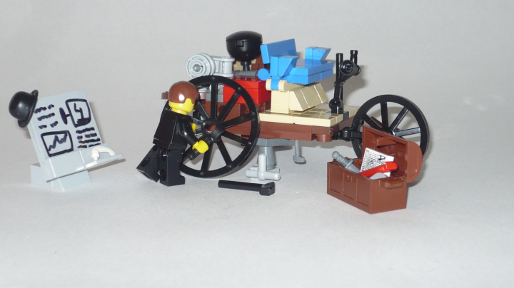 LEGO MOC - Because we can! - O primeiro automóvel: Вот сам Карл Бенц доделывает свой агрегат