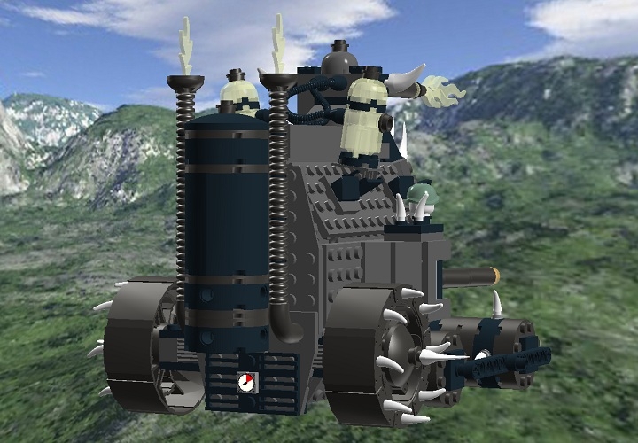 LEGO MOC - Steampunk Machine - Железная смерть: Паровой котёл и трубы, изрыгающие дым едко-зелёного цвета.