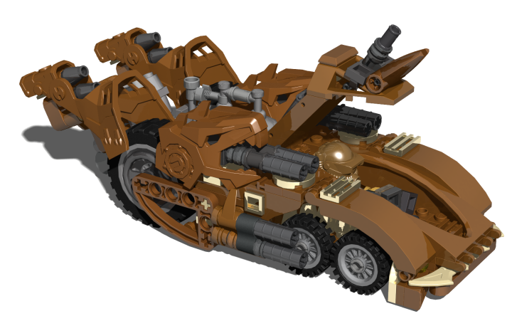 LEGO MOC - Steampunk Machine - Steampunk Assault-Pursiut Tank: Кабина в поднятом состоянии. Ракетный блок подвижен даже на ходу.