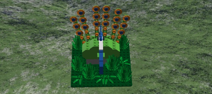 LEGO MOC - 16x16: Animals - Indian Peafowl in bushes: павлин спереди