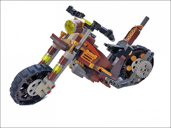 LEGO MOC - Mini-contest 'Lego Technic Motorcycles' - SteamBike 'AnSign': Мощная газоразрядная лампа может отлично освещать путь в ночное время. Угол наклона фары регулируется.