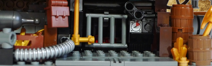 LEGO MOC - Submersibles - Golden Lionardo: А теперь… Встречайте! Вам выпала честь познакомиться с пиратами «Золотого Лайонардо»! Жмем руку каждому, по очереди, с лева на право – капитан Голд, собственной персоной! Именно ему пришла в голову идея создания подводной лодки на основе чертеже Леонардо Да Винчи. Далее за ним идет не кто иной, как Джордж Смит. Он кочегар и отвечает за работу котла. Несмотря на довольно низкую должность в составе команды, он является правой рукой Голда. Следом за ним – Том Сильвер. Гордится своей фамилией. Еще-бы! Ведь Том – однофамилец знаменитого пирата «Острова Сокровищ» Джона Сильвера! Том очень важен для команды. Для него был спроектирован специальный водолазный скафандр. В нем Сильвер и занимается своей основной работой – исследует и, по возможности, разорять затонувшие судна. Ну и наконец – Джо «Золотые Руки». Джо вместе с капитаном Голдом собирал эту подводную лодку. И теперь играет в команде роль механика. Незаменимый человек! За что и получил свое прозвище «Золотые Руки»!