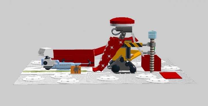 LEGO MOC - New Year's Brick 2016 - Валли — Дед Мороз: Вид сбоку. Док стоит за Валли. Он смотрит на вертолёт.