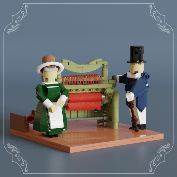 LEGO MOC - LEGO-конкурс 16x16: 'Все работы хороши' - У ткацкого станка: </center>Такая картина вполне могла наблюдаться на одной из британских фабрик году в 1813 - богатый фабрикант-воротила закупил для своего предприятия новомодные механические станки. Машина не нуждается в отдыхе, работает быстрее и эффективнее - а значит, можно сэкономить еще больше и уволить часть прежних работников. <center>
