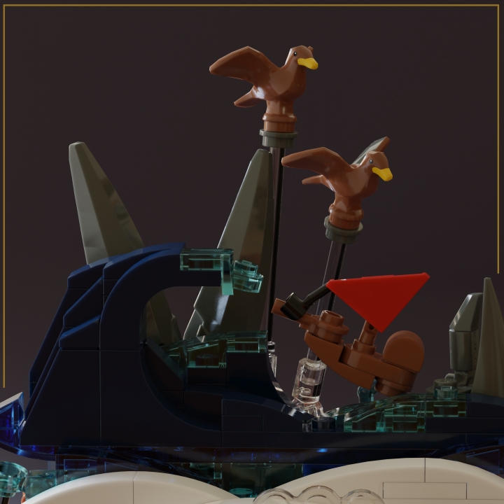 LEGO MOC - LEGO-конкурс 16x16: 'Иллюстрация' - Рассказ о пятом путешествии: </center> <br />
'И мы поплыли дальше и ускоряли ход корабля, желая спастись от птиц и выйти из их земли; но вдруг птицы последовали за нами и приблизились к нам, и в лапах у каждой было по большому камню с горы.'<br />
<br><br />
<br />
И Шахразаду застигло утро, и она прекратила дозволенные речи.<center>