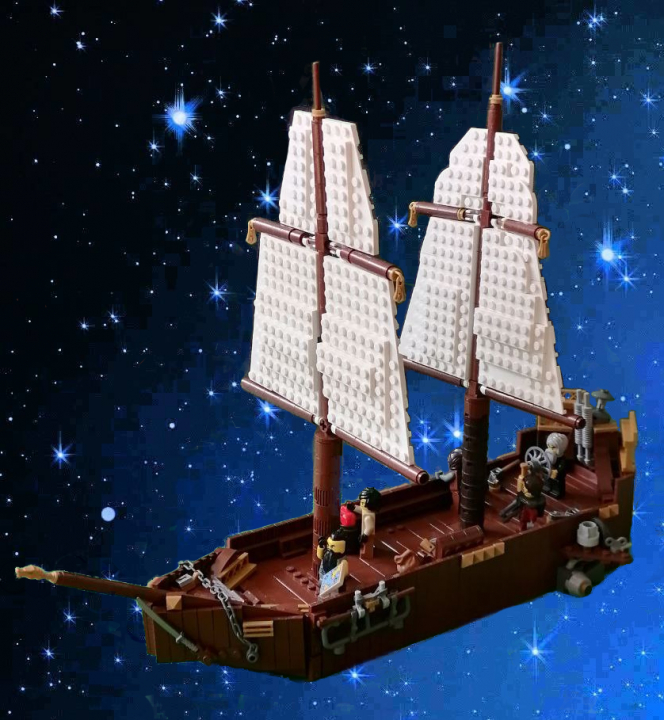 LEGO MOC - LEGO-конкурс 'Путь к звездам' - Astro Korsaros: Вот корабль спереди. На нём установлены солнечные паруса, а энергия, полученная из них, позволяет двигателю, расположенному внизу, двигать корабль.